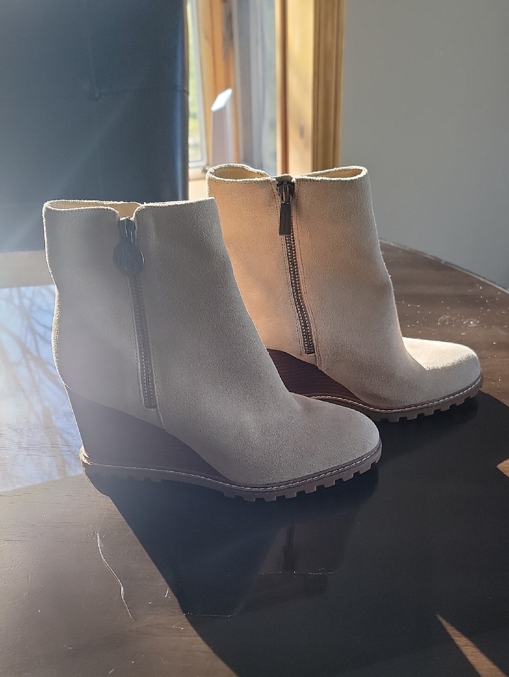 Michael Kors Beige Suede Wedge Ankle Boots
